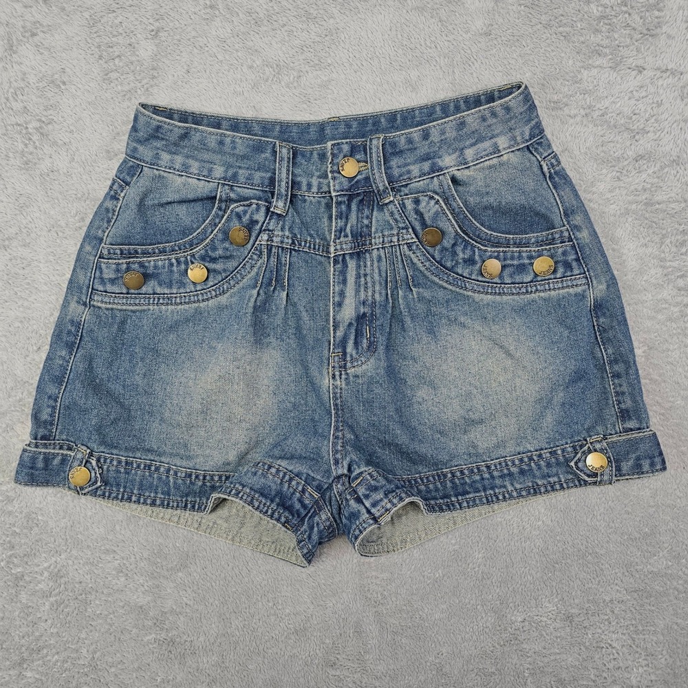 ROMWE Womens M Denim Shorts Blue Studded High Rise Y2K Retro Festival NWT